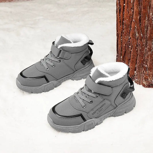 Bottes garçon fourrées hiver – Chaussures chaudes antidérapantes en cuir synthétique