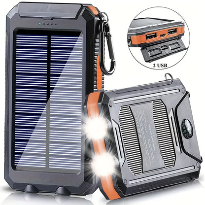Batterie Externe Solaire 20000mAh – Power Bank avec Lampe Torche LED et Boussole pour Camping et Randonnée