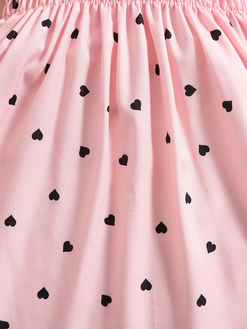 Robe Bébé Fille Été avec Chapeau Assorti – Tenue Légère à Motifs Cœurs