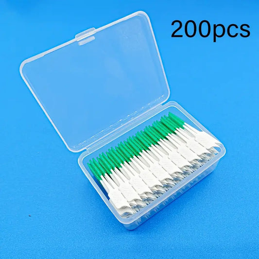 Brossettes Interdentaires en Boîte – Lot de 200 Nettoyeurs Dentaires Souples pour Hygiène Buccale et Espace Interdentaire