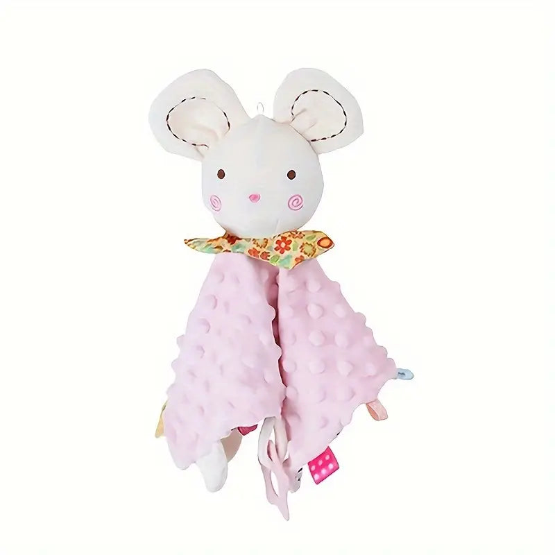 Doudou Souris Rose pour Bébé – Peluche Douce et Réconfortante avec Étiquettes Sensorielle