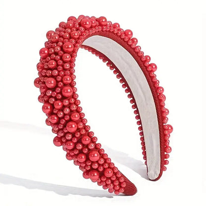 Serre-tête femme perles bleues, coloris Rouge
