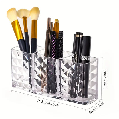 Organisateur Maquillage Transparent à 3 Compartiments – Rangement Pinceaux, Stylos et Accessoires Beauté