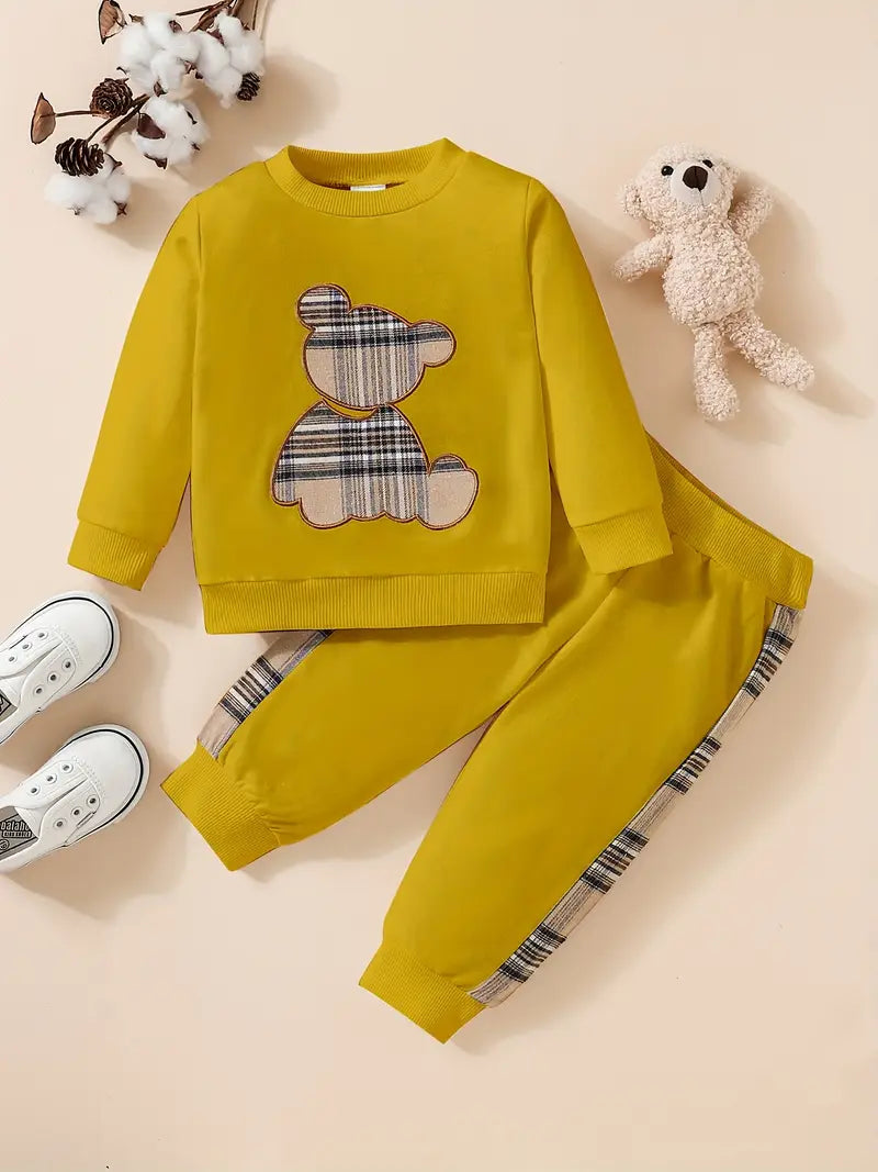 Ensemble fille 2 pièces bordeaux – Sweat à motif ourson et pantalon assorti