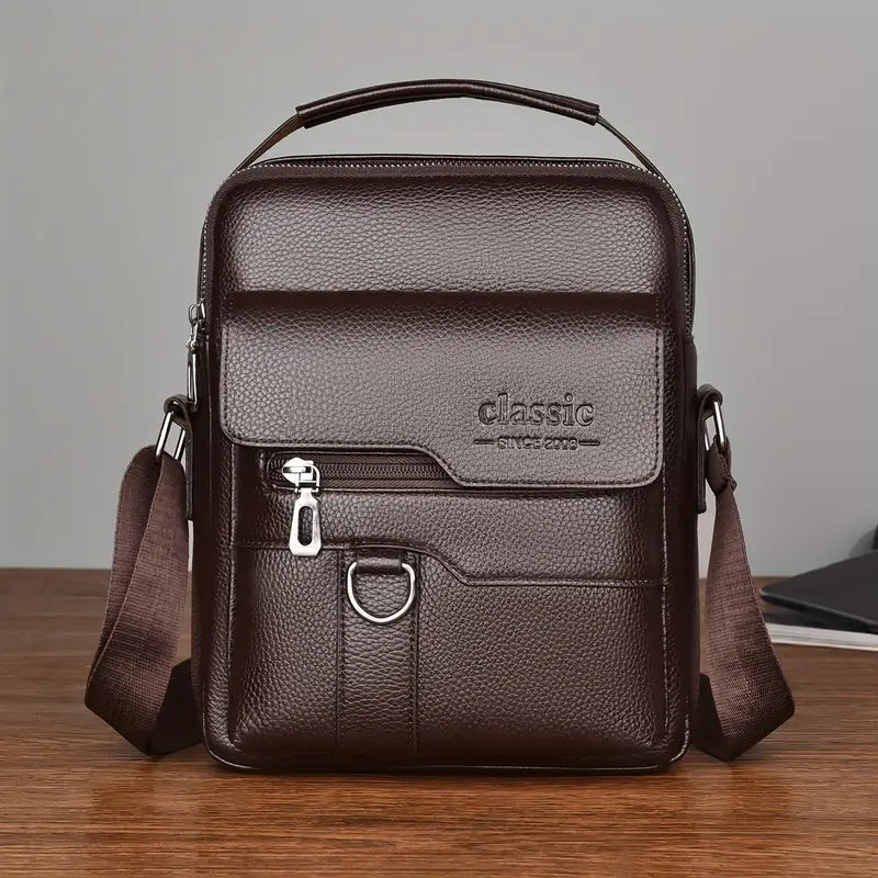 Mallette bandoulière homme en cuir noir Sacoche compacte et élégante pour documents et tablette