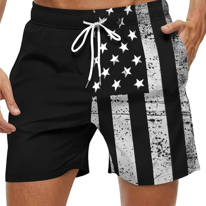 Shorts d'été homme – Motif de drapeau, coloris Noir