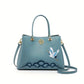 Sac à main femme bleu élégant  Design japonais avec grue brodée et finitions dorées