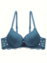 Soutien-Gorge Push-Up – Bordure en Dentelle, coloris Bleu