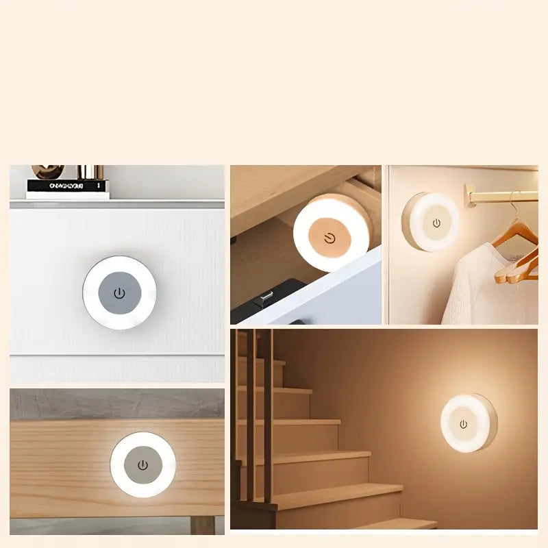 Veilleuse LED Murale Ronde avec Capteur Tactile – Éclairage de Nuit Portable et Économique pour Chambre, Couloir et Bébé