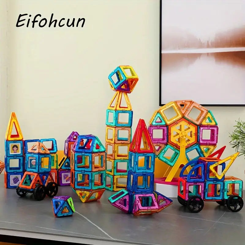 Blocs de construction magnétiques avec roues – Jeu éducatif créatif pour construire voitures, maisons et tours 3D