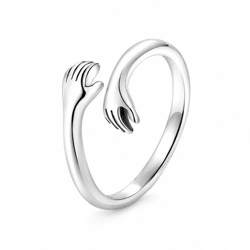 Bague Câlin Ajustable en Argent 925 – Deux Mains Enlacées