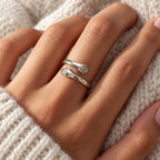 Bague Câlin Ajustable en Argent 925 – Deux Mains Enlacées