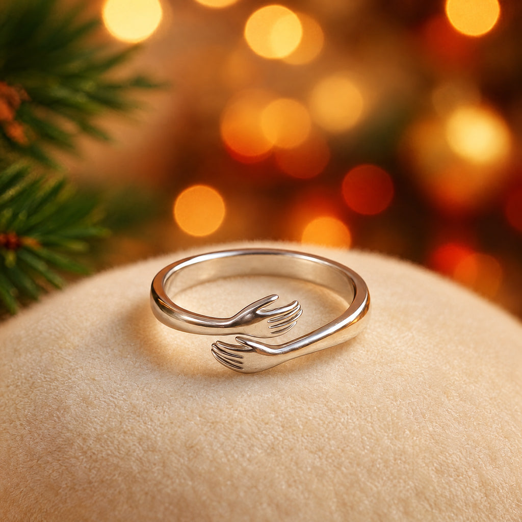 Bague Câlin Ajustable en Argent 925 – Deux Mains Enlacées