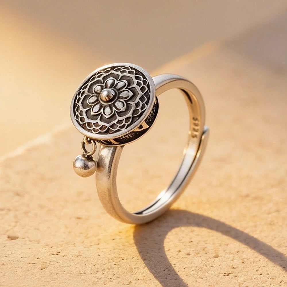 Bague Fleur de Lotus à Roue Tournante, Taille Ajustable, Bijou Porte-Bonheur