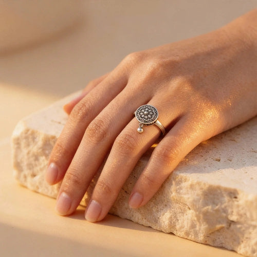 Bague Fleur de Lotus à Roue Tournante, Taille Ajustable, Bijou Porte-Bonheur