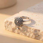 Bague Fleur de Lotus à Roue Tournante, Taille Ajustable, Bijou Porte-Bonheur