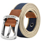 Ceinture homme en toile tressée avec boucle métallique et cuir, coloris Rayé-kaki