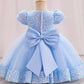 Robe fille de cérémonie bleu princesse – Tulle pailleté et fleurs décoratives