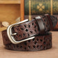 Ceinture femme en cuir rouge gravé fleurs – Élégante et ajustable 115 cm avec boucle métal