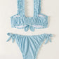Bikini brodé avec volants – Haut à larges bretelles et culotte nouée ajustable