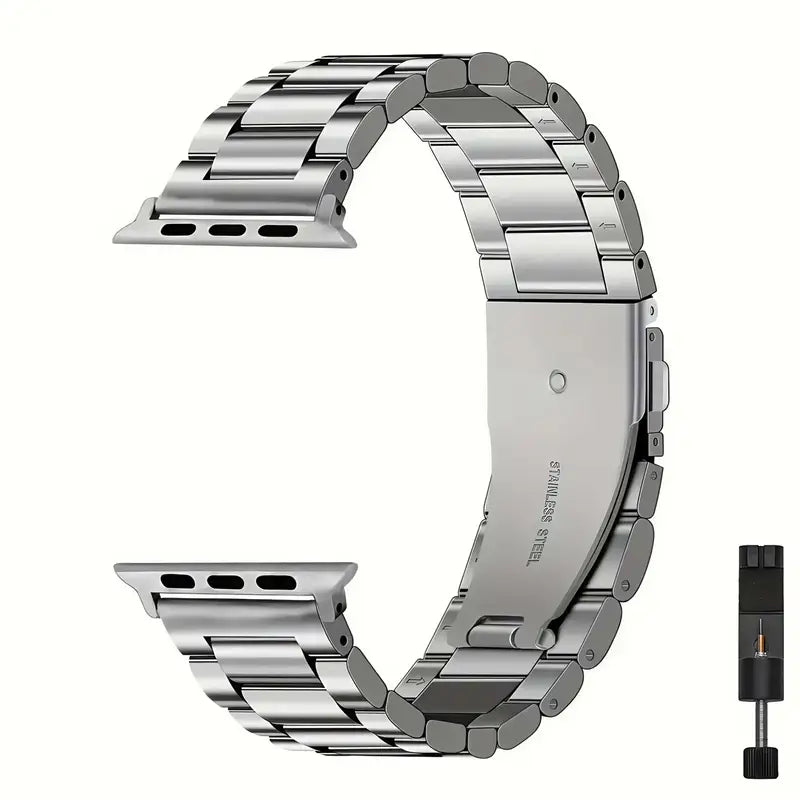 Bracelet Métal Acier Inoxydable pour Apple Watch – Élégant & Ajustable avec Outil Inclus (Argent, Noir ou Rose)