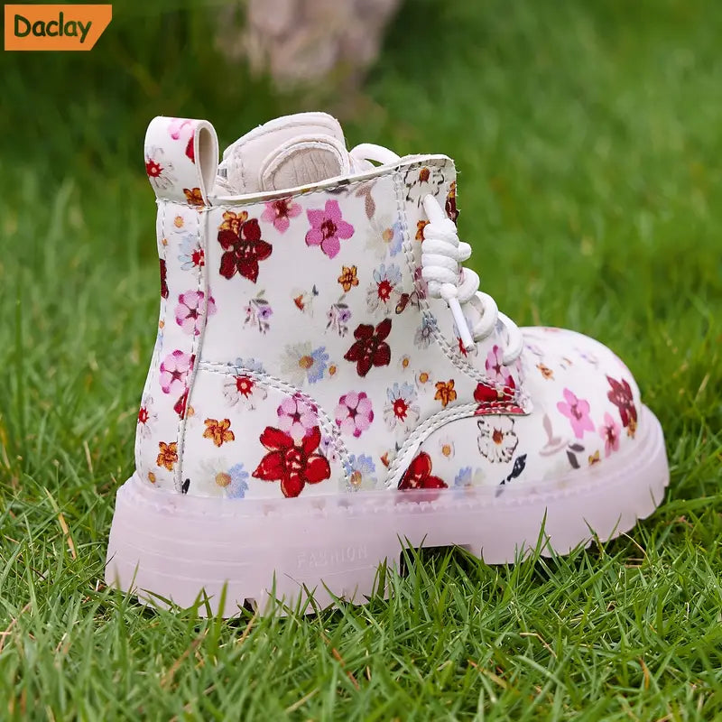Bottes garçon imprimé fleuri – Chaussures montantes confortables avec fermeture éclair