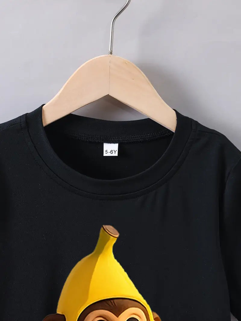 T-shirt Garçon Bleu avec Motif Dessin Animé Drôle – Haut Enfant Confortable et Original