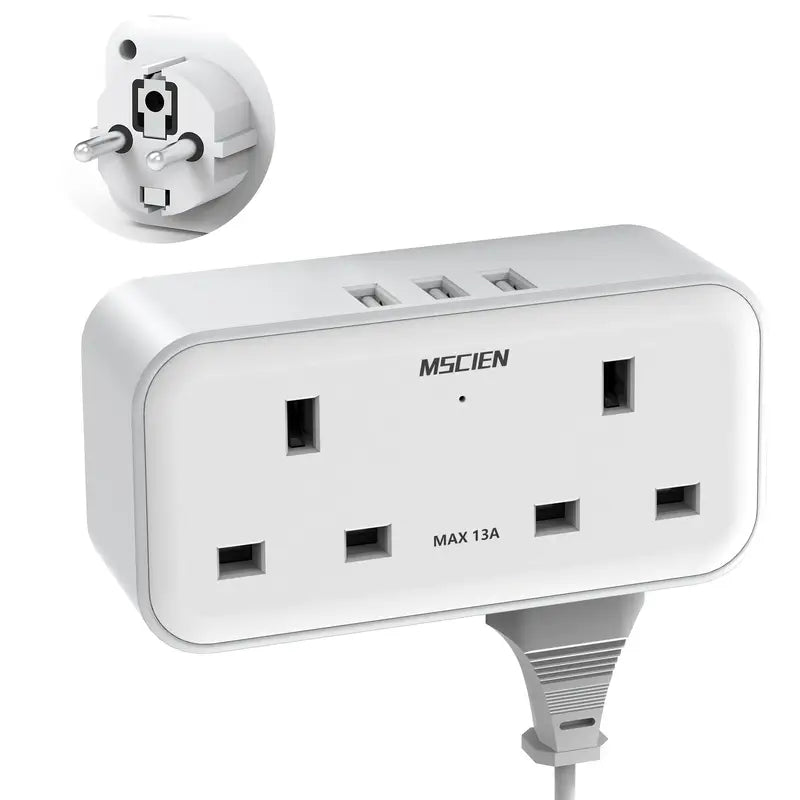 Adaptateur Prise Murale Universel avec 3 USB + 2 Prises Secteur – Chargeur Compact pour Maison et Voyage
