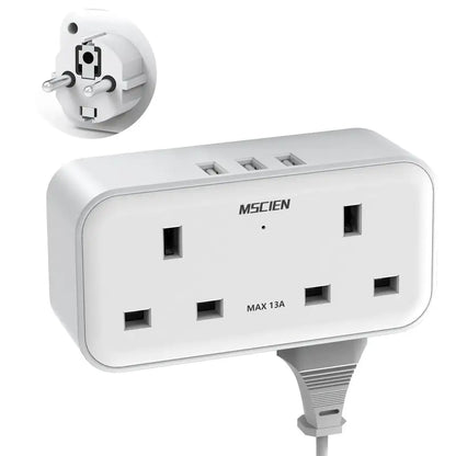 Adaptateur Prise Murale Universel avec 3 USB + 2 Prises Secteur – Chargeur Compact pour Maison et Voyage
