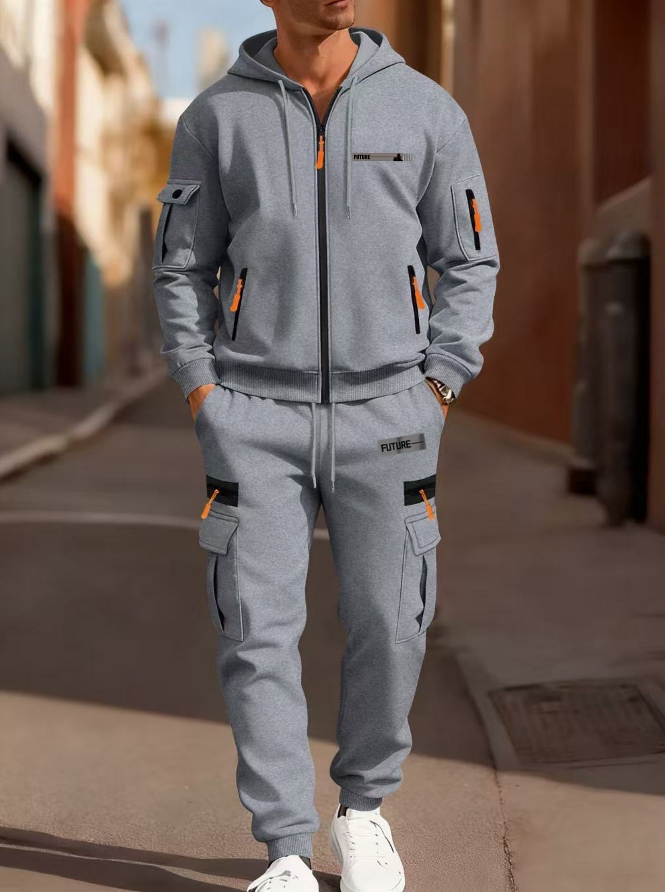Nouvel ensemble 2 pièces pour homme d'extérieur : cardigan à capuche