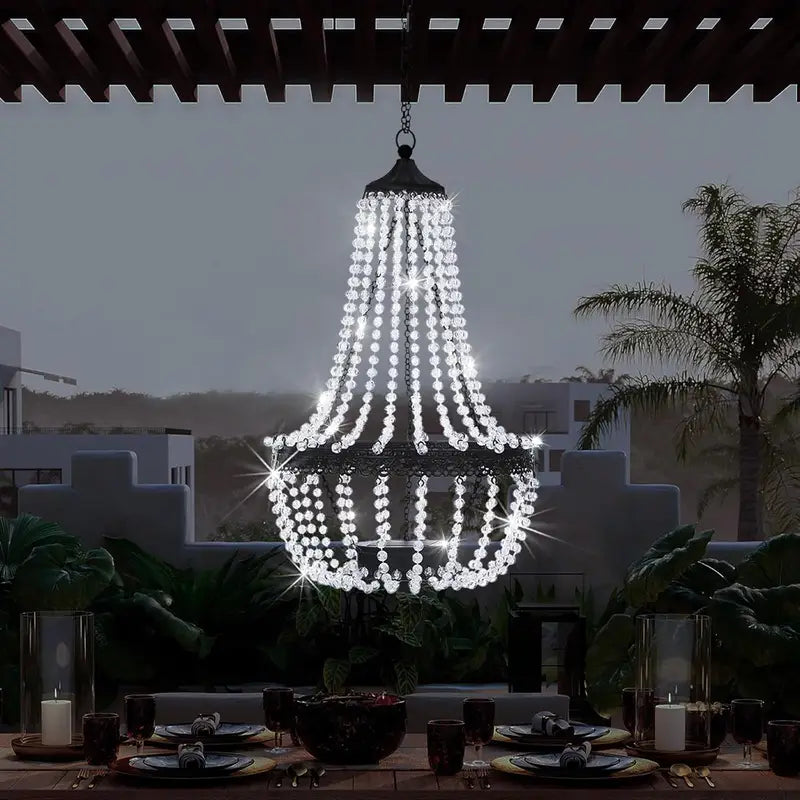 Lustre LED Extérieur Cristal – Suspension Décorative Étanche pour Soirées, Mariages et Fêtes de Jardin