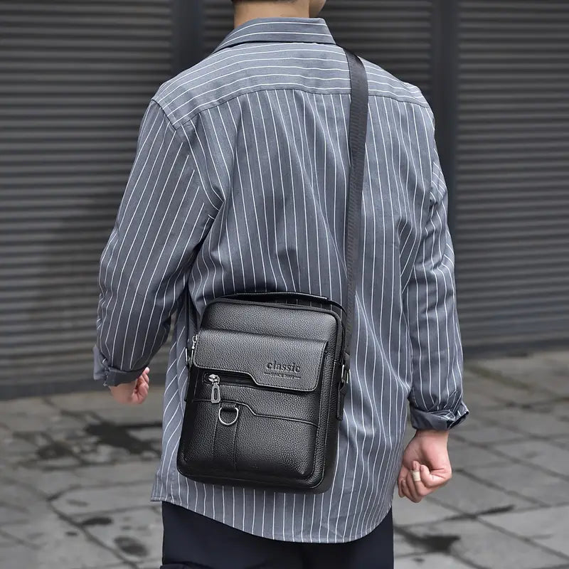 Mallette bandoulière homme en cuir noir Sacoche compacte et élégante pour documents et tablette