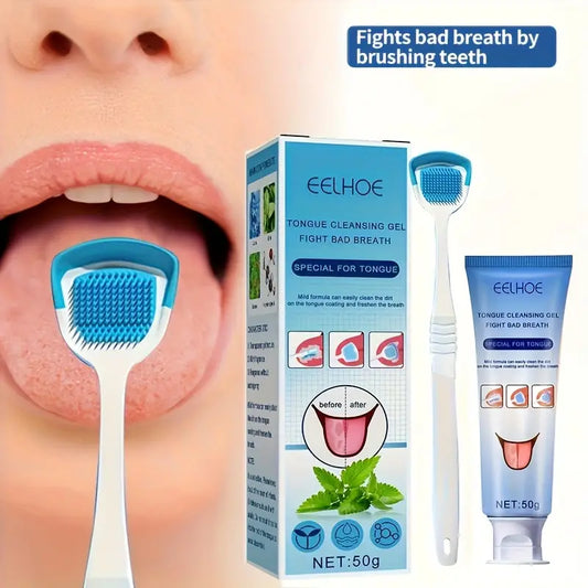 Kit Gel Nettoyant pour Langue + Brosse – Élimine la Mauvaise Haleine, Rafraîchit l’Hygiène Buccale, 50g