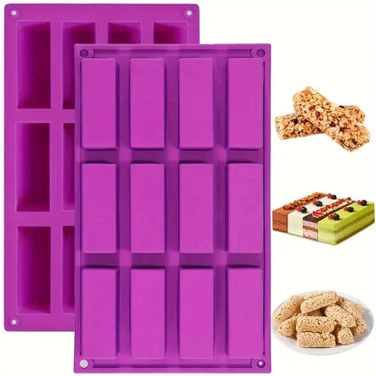 Moule en Silicone pour Barres Énergétiques Maison – 12 Cavités Rectangulaires pour Céréales, Protéines et Snacks Sains