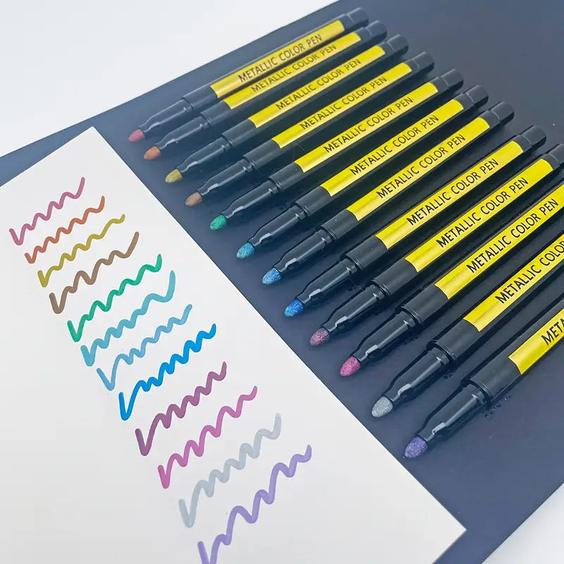 Ensemble de 12/24 Stylos Métalliques Colorés – Feutres Pailletés pour Scrapbooking, DIY, Bullet Journal et Dessin Créatif