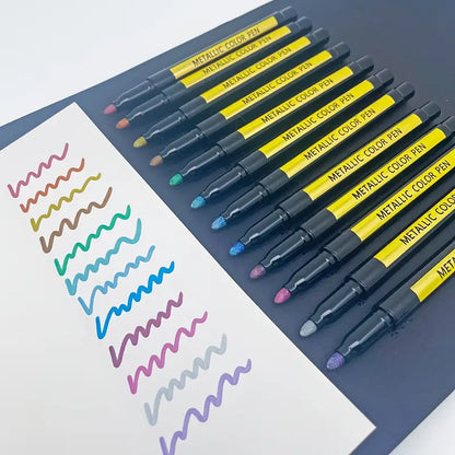 Ensemble de 12/24 Stylos Métalliques Colorés – Feutres Pailletés pour Scrapbooking, DIY, Bullet Journal et Dessin Créatif