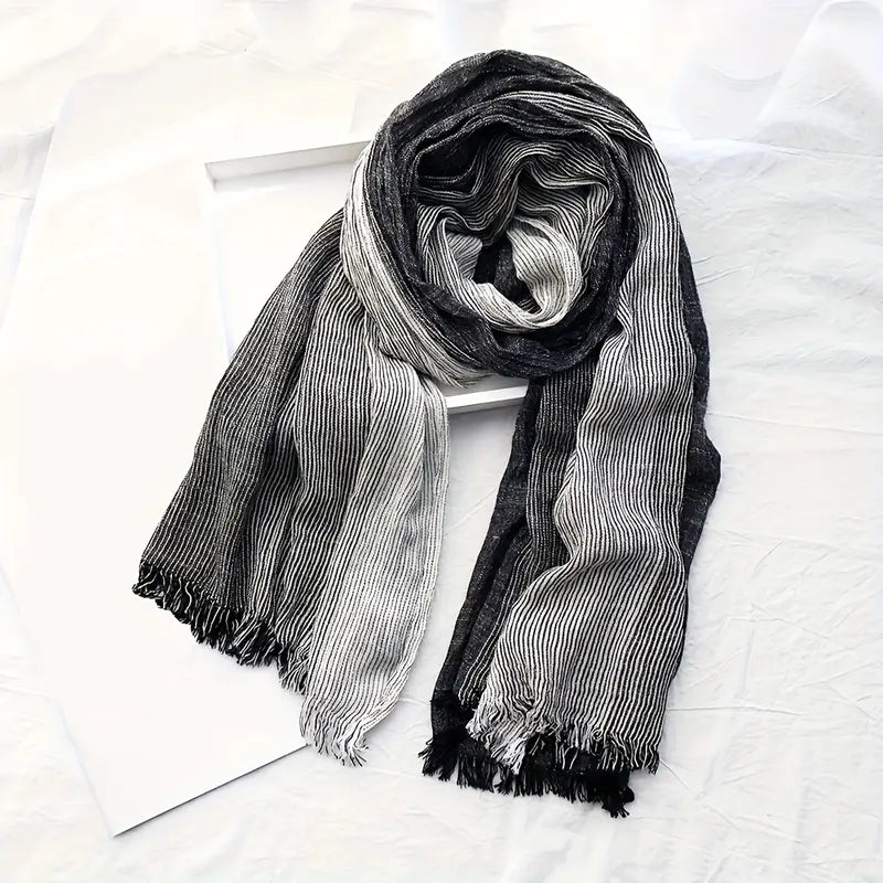 Écharpe homme à rayures bordeaux et beige – Foulard léger à franges pour style élégant et décontracté