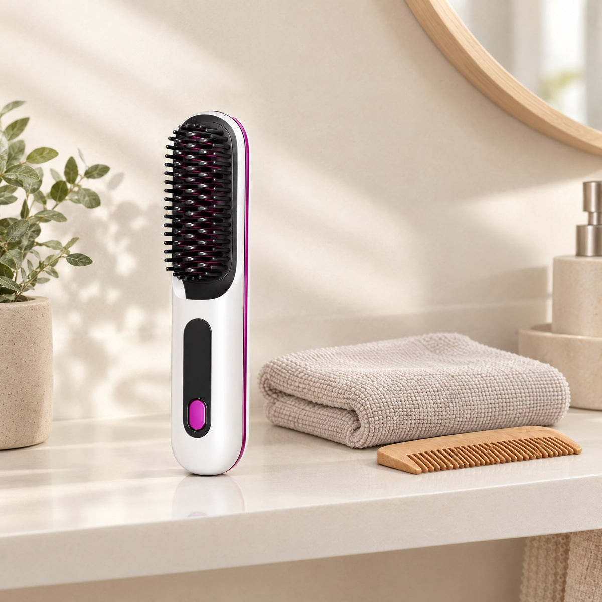 Brosse Chauffante Sans Fil pour Cheveux Courts – Lissage et Coiffage Rapide