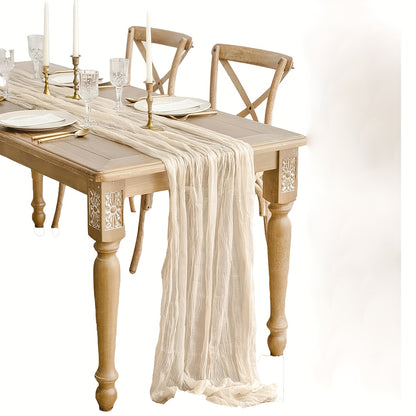 Chemin de Table Bohème en Gaze Froissée, coloris Beige