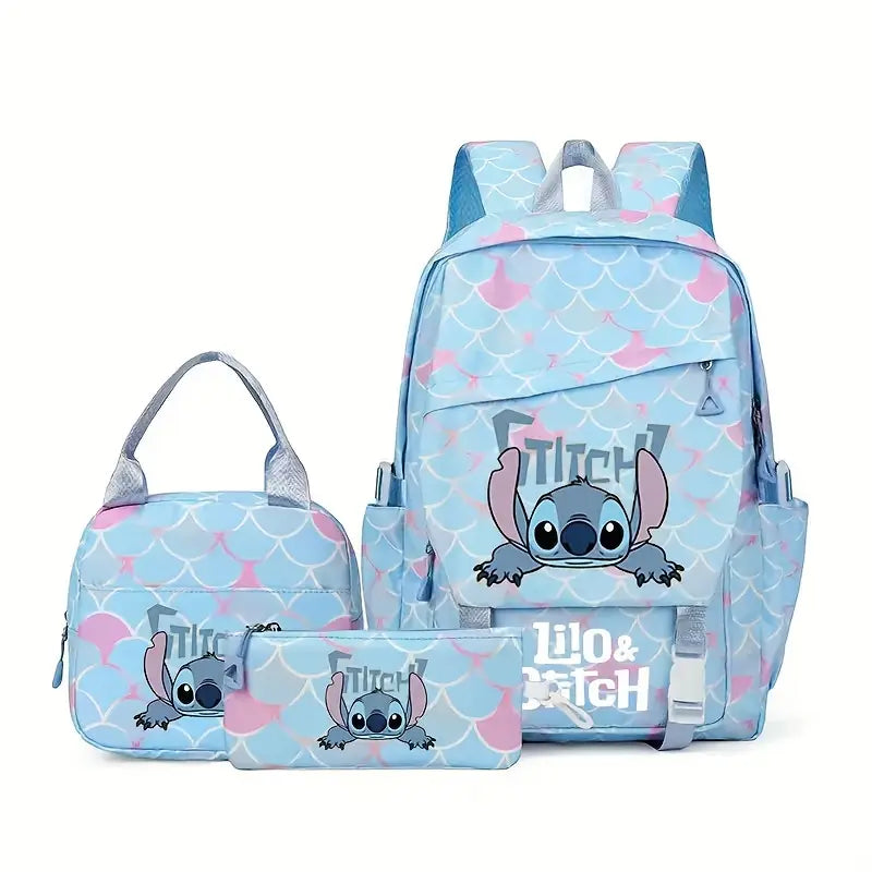 Sac à Dos Enfant Stitch 3 Pièces – Cartable Scolaire avec Trousse et Sac Repas
