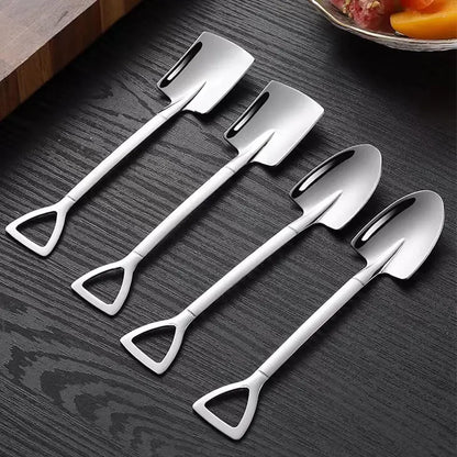 Cuillères Originales en Forme de Pelle Dorée – Lot de 4 Cuillères de Service Créatives pour Café, Desserts et Glaces