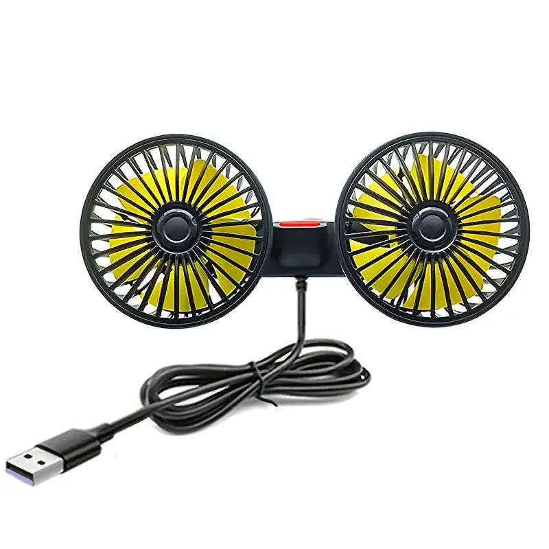 Ventilateur Double Tête Rotatif pour Voiture – USB Rechargeable, Silencieux et Orientable à 360°