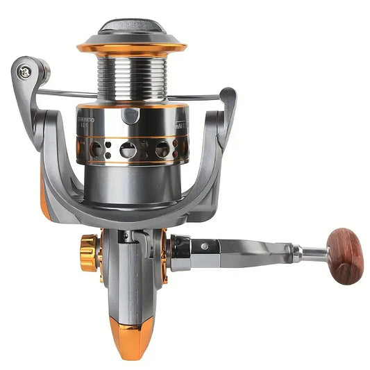 Moulinet de pêche 5000 – Bobine métallique robuste avec manivelle en bois pour eau douce et salée