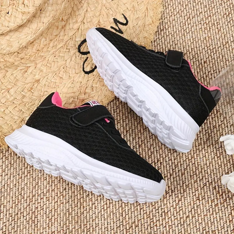 Baskets fille noires à scratch – Chaussures légères sans lacets confortables et respirantes