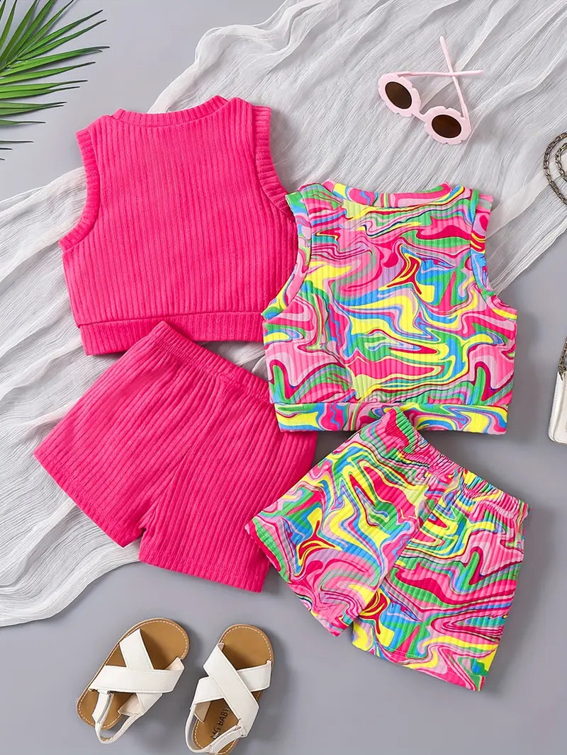 Hauts fille colorés sans manches avec imprimé cœur – Ensemble tendance été confortable