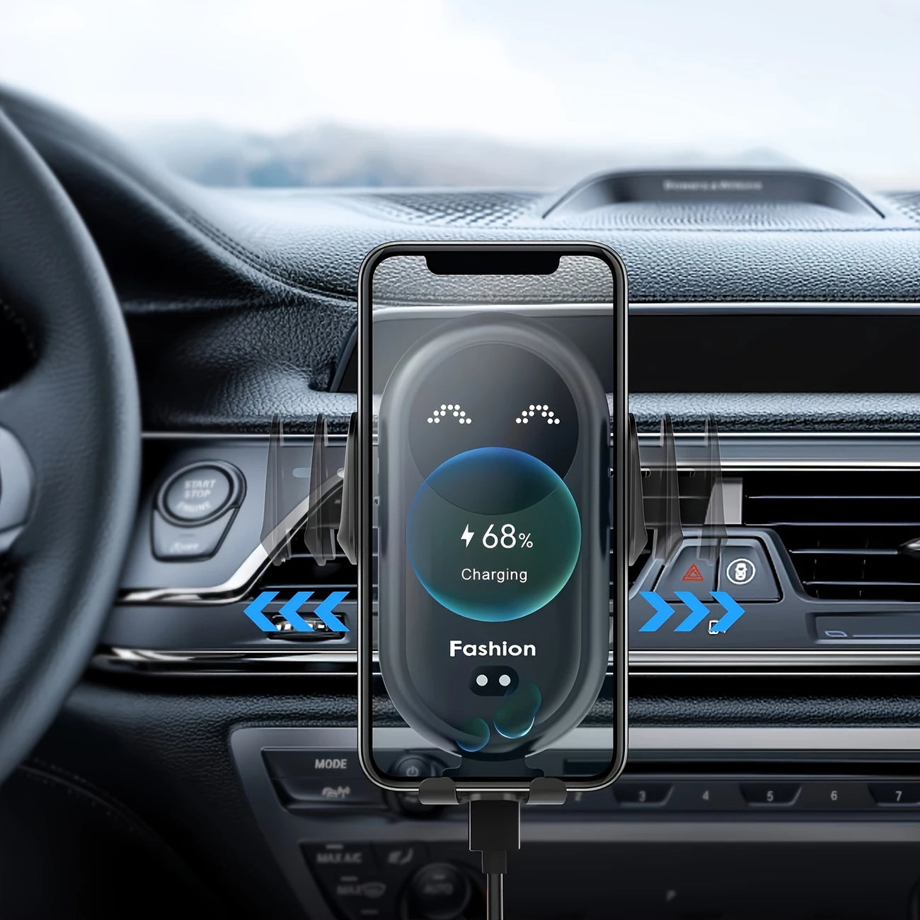 Support Voiture Intelligent avec Chargeur Sans Fil – Détection Automatique & Affichage LED, Design Robot