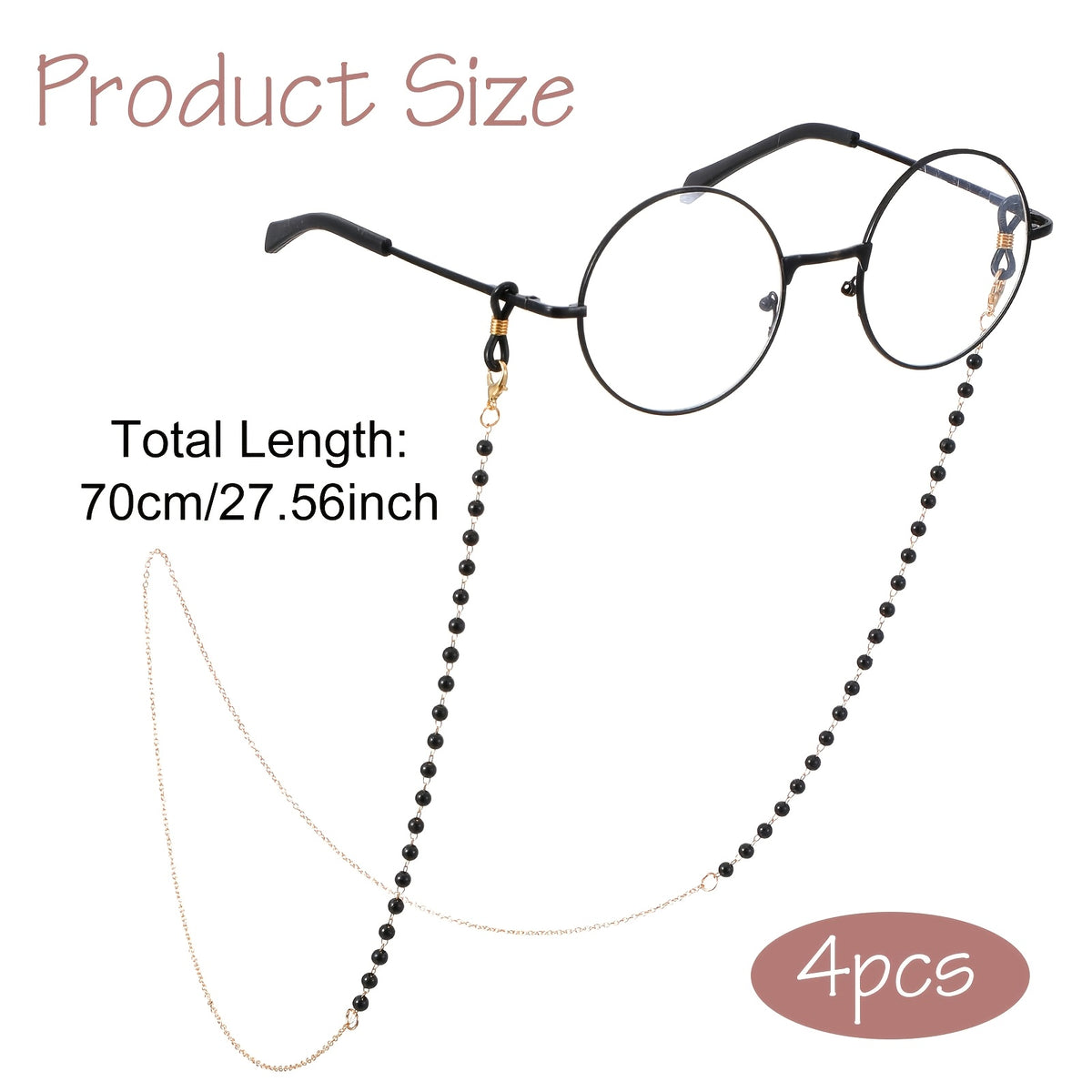 4pcs Chaînes de Lunettes Perle pour Femmes Dorées Argentées de Chaîne