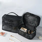 Trousse de maquillage noire à double compartiment  Organiseur cosmétique grande capacité en maille respirante