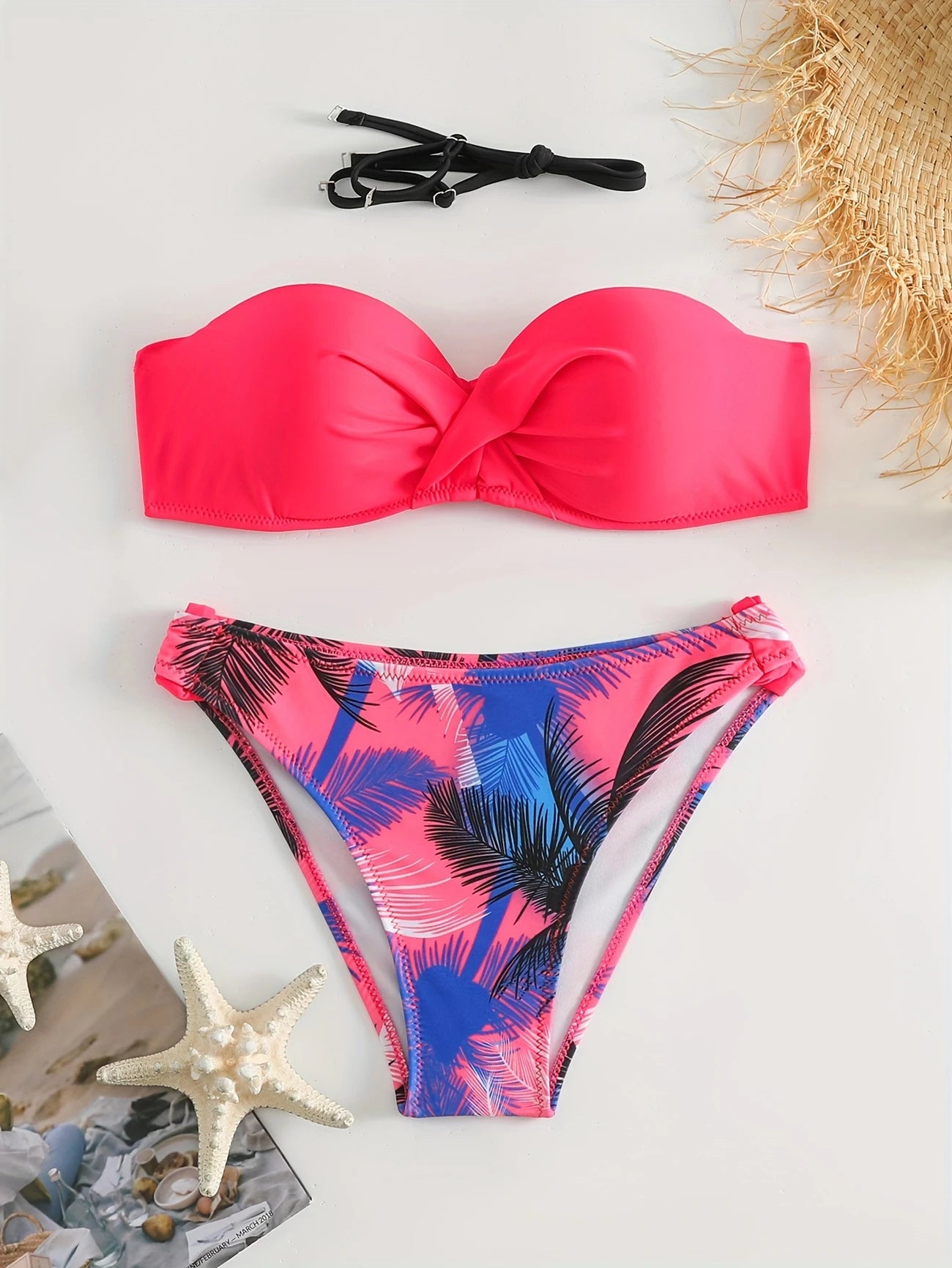 Bas de Bikini Femme Tropical – Taille Basse Imprimé Feuilles, Look Estival et Coloré