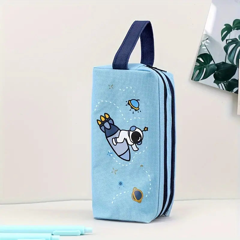 Trousse Scolaire Enfant à Double Fermeture Éclair – Motif Astronaute et Fusée
